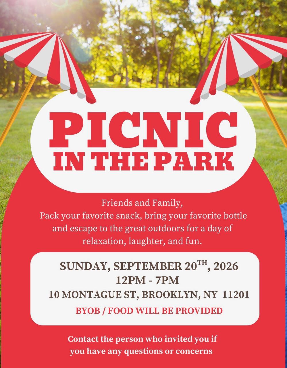 Picnic in the Park, Sunday September 20 2026, Brooklyn NY