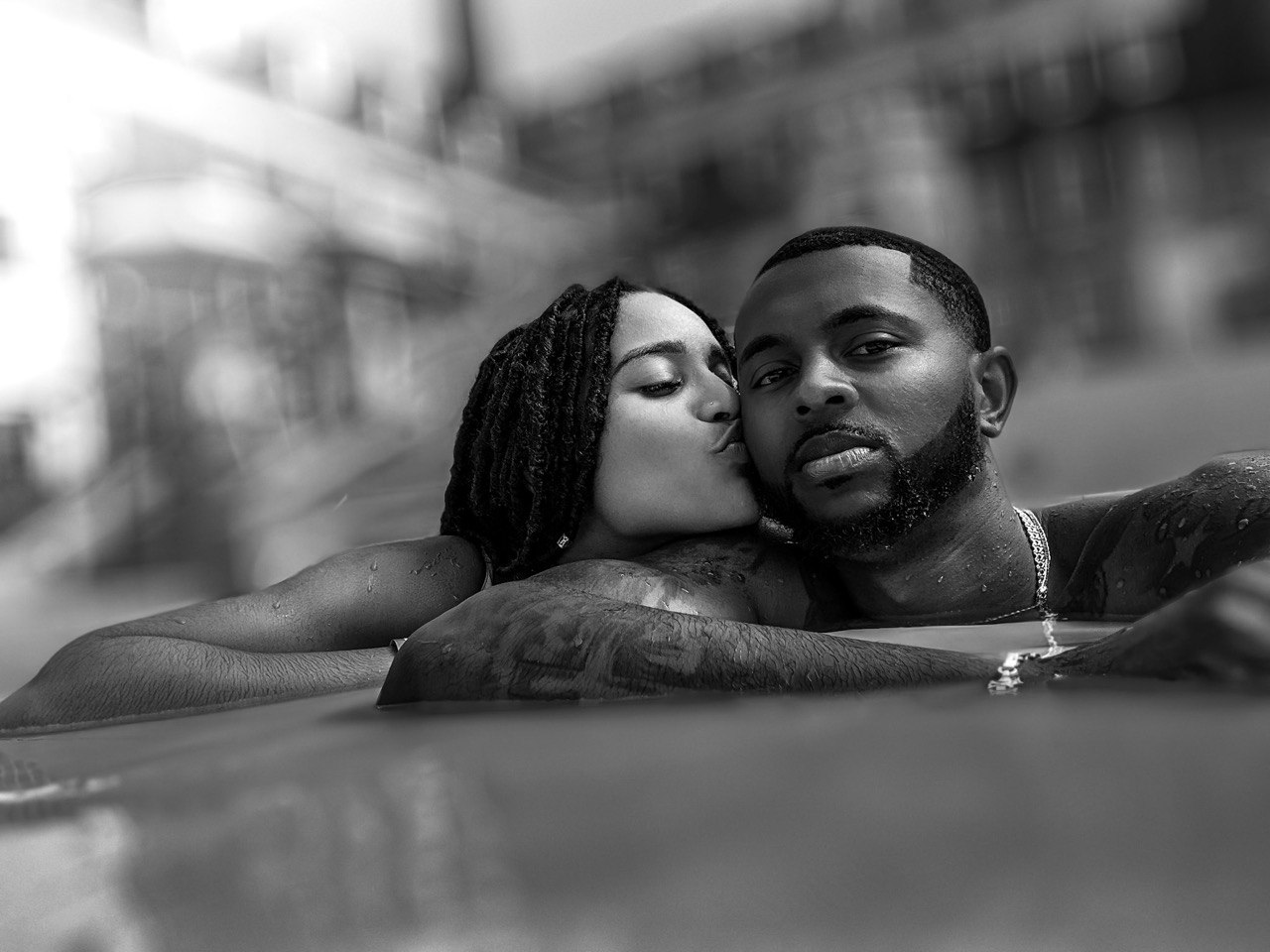 Couple in Pool B&W